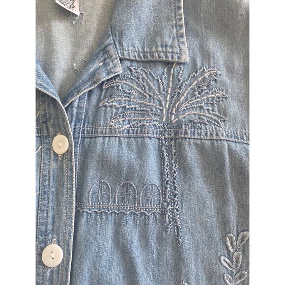 Graff by Um Company Womens Vintage Denim Embroidered Beaded Buttoned Shirt Sz PL - Picture 9 of 15